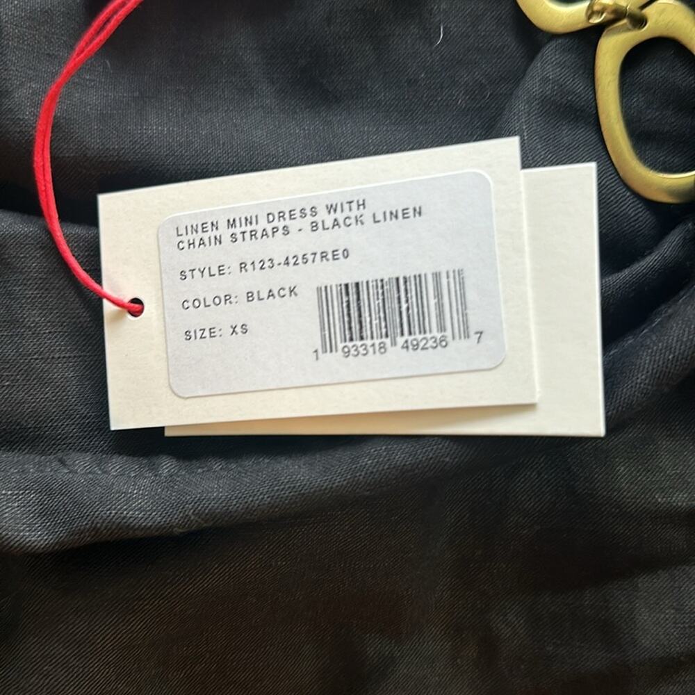 NWT Solid & Striped Black Linen Mini Dress w/ Gol… - image 5